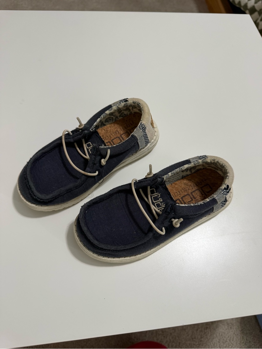 Hey Dude Kids Navy Canvas Slip-On Sneakers with Beige Accents